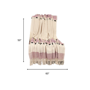 Homeroots 50" X 60" Purple And Ivory Woven Cotton Striped Throw Blanket With Tassels  Cotton 478664