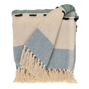 Homeroots 50" X 60" Blue And Ivory Woven Cotton Striped Throw Blanket With Tassels  Cotton 478665