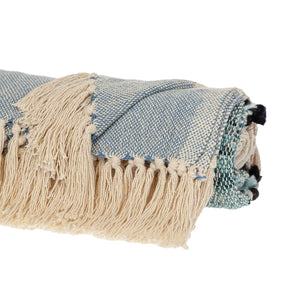 Homeroots 50" X 60" Blue And Ivory Woven Cotton Striped Throw Blanket With Tassels  Cotton 478665
