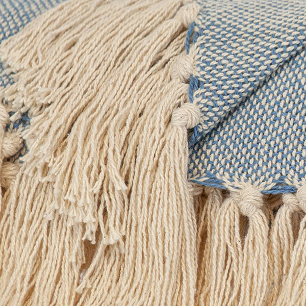 Homeroots 50" X 60" Blue And Ivory Woven Cotton Striped Throw Blanket With Tassels  Cotton 478665