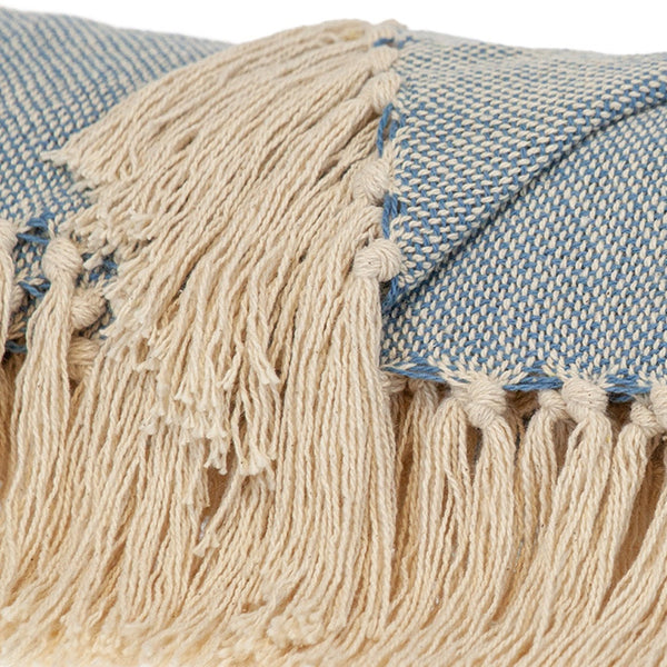 Homeroots 50" X 60" Blue And Ivory Woven Cotton Striped Throw Blanket With Tassels  Cotton 478665