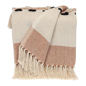 Homeroots 50" X 60" Brown And Ivory Woven Cotton Striped Throw Blanket With Tassels  Cotton 478666