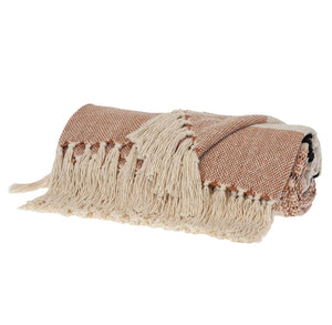 Homeroots 50" X 60" Brown And Ivory Woven Cotton Striped Throw Blanket With Tassels  Cotton 478666