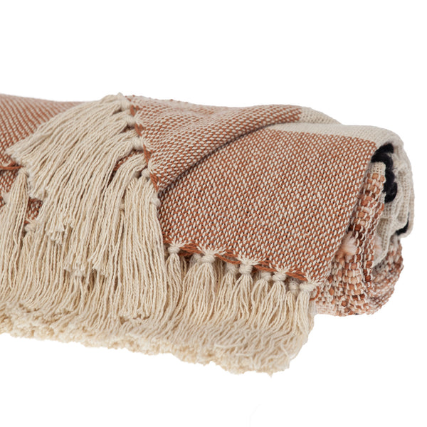 Homeroots 50" X 60" Brown And Ivory Woven Cotton Striped Throw Blanket With Tassels  Cotton 478666
