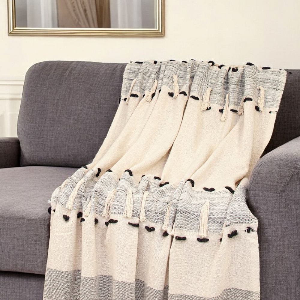Homeroots Gray Woven Cotton Abstract Throw Blanket  Cotton 478667