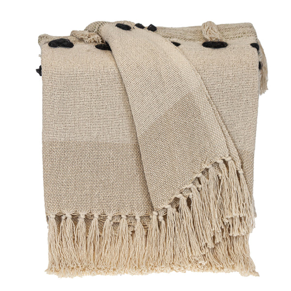 Homeroots Beige Woven Cotton Abstract Throw Blanket  Cotton 478668