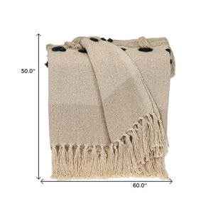 Homeroots Beige Woven Cotton Abstract Throw Blanket  Cotton 478668