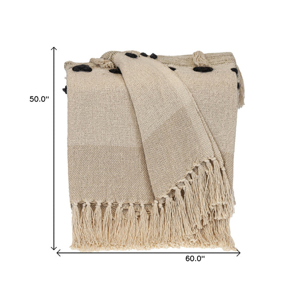 Homeroots Beige Woven Cotton Abstract Throw Blanket  Cotton 478668
