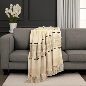 Homeroots Beige Woven Cotton Abstract Throw Blanket  Cotton 478668