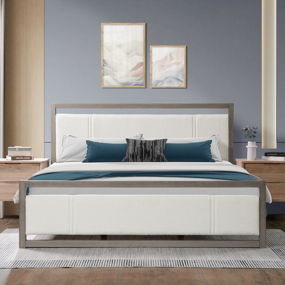 English Elm Christopher Knight Home® - King Platform Bed with Ivory Boucle Headboard, Solid Wood Frame, Slat Support & Underbed Storage Space N758D801011D