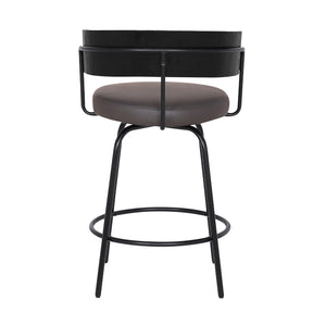 English Elm Helvra 26" Gray Faux Leather Swivel Barstool with Footrest, Metal Frame, Cushion Comfort Finish B2736P354380