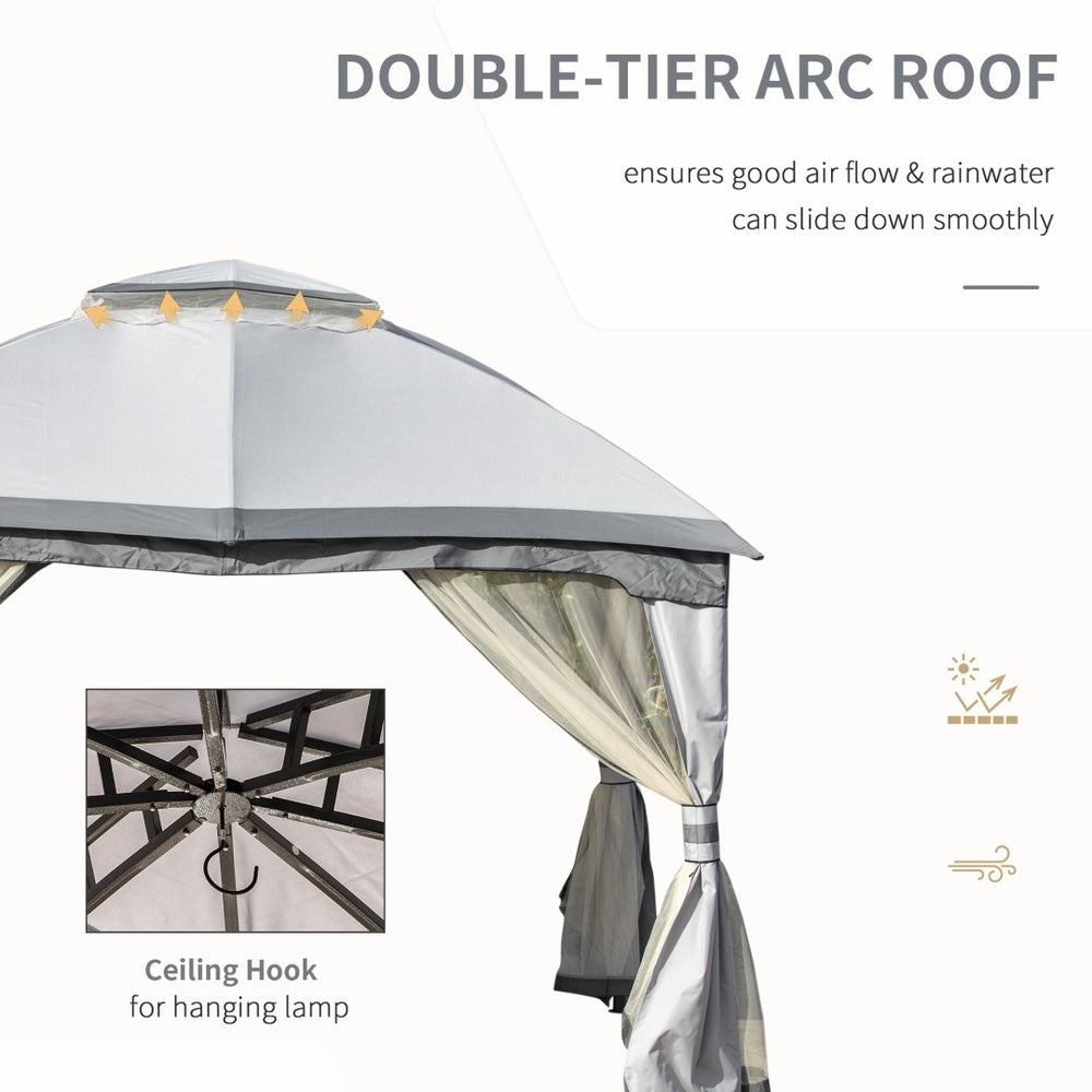 English Elm Gazebo Steel Frame Screened Patio Shelter with Double Tier Roof and Mesh Walls T3971P388788