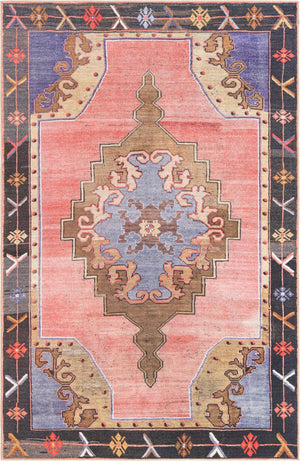 Unique Loom Timeless Thomas Machine Made Medallion Rug Pink, Black/Blue/Light Blue/Light Brown 5' 1" x 8' 0"