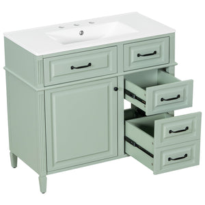 English Elm 36-Inch Modern Bathroom Vanity With Ceramic Sink, Adjustable Shelves, Flip Drawers & Metal Handles N725P350849F