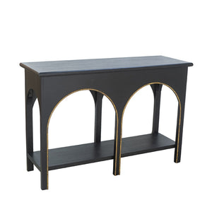 English Elm 47.2x15.7x31.9" Matte Black Wood Console Table with Arched Legs Gold Accents Shelf W2078P476728