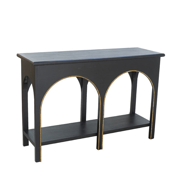 English Elm 47.2x15.7x31.9" Matte Black Wood Console Table with Arched Legs Gold Accents Shelf W2078P476728