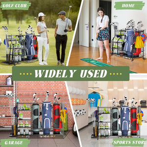 English Elm Golf Bag Storage Rack for Garage Holds 3 Bags with Wheels Hooks and Club Display T3210P392617