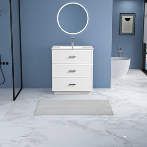English Elm 30 Inch Bathroom Vanity With Ceramic Sink - Modern Freestanding Storage Cabinet, 2 Drawers, White Finish W1550S00045