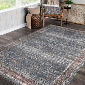 Homeroots 5' X 8' Blue Oriental Distressed Stain Resistant Area Rug  Polyester 478945