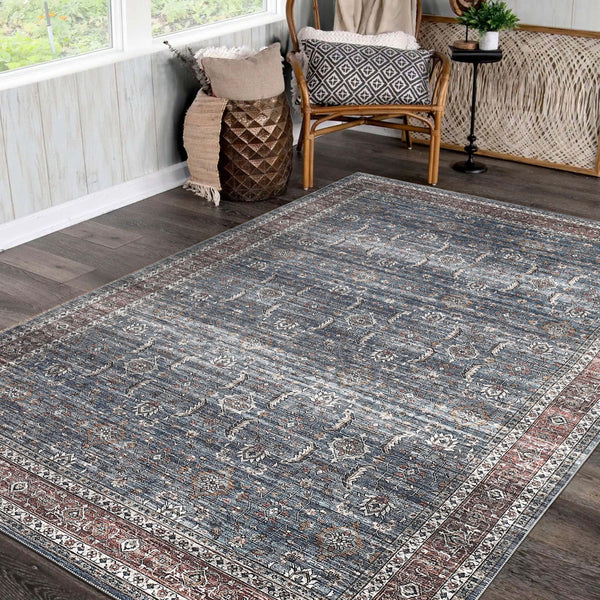Homeroots 5' X 8' Blue Oriental Distressed Stain Resistant Area Rug  Polyester 478945