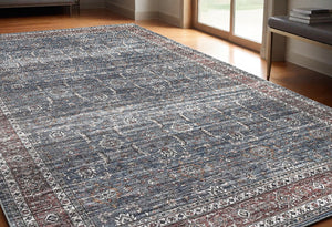 Homeroots 5' X 8' Blue Oriental Distressed Stain Resistant Area Rug  Polyester 478945