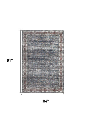 Homeroots 5' X 8' Blue Oriental Distressed Stain Resistant Area Rug  Polyester 478945
