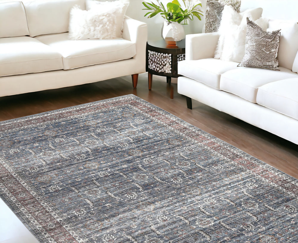 Homeroots 8' X 10' Blue Oriental Distressed Stain Resistant Area Rug  Polyester 478946