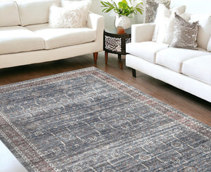 Homeroots 8' X 10' Blue Oriental Distressed Stain Resistant Area Rug  Polyester 478946