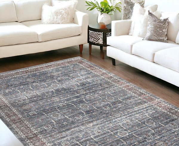 Homeroots 8' X 10' Blue Oriental Distressed Stain Resistant Area Rug  Polyester 478946