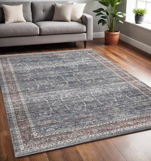 HomeRoots 5' Blue Oriental Area Rug with Distressed Finish - Stain-Resistant & Elegant Home Decor Solution 8' X 10' 478946