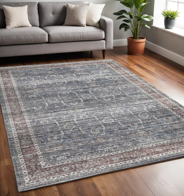 HomeRoots 5' Blue Oriental Area Rug with Distressed Finish - Stain-Resistant & Elegant Home Decor Solution 8' X 10' 478946