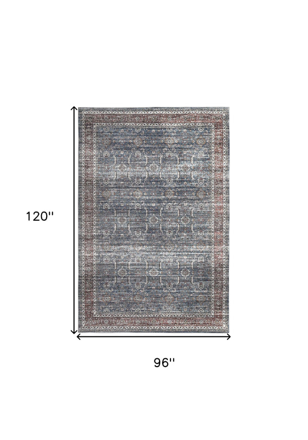 Homeroots 8' X 10' Blue Oriental Distressed Stain Resistant Area Rug  Polyester 478946