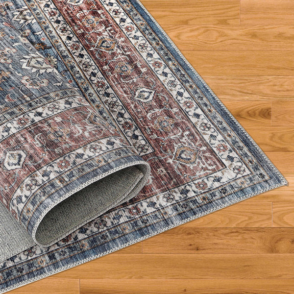 Homeroots 8' X 10' Blue Oriental Distressed Stain Resistant Area Rug  Polyester 478946