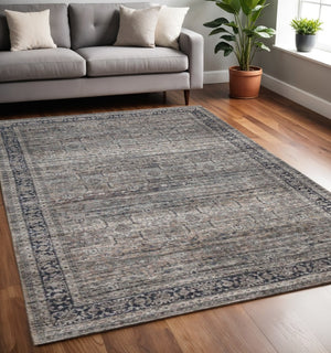 HomeRoots 5' Timeless Brown and Blue Distressed Oriental Area Rug - Vintage Charm for Modern & Classic Spaces 478948