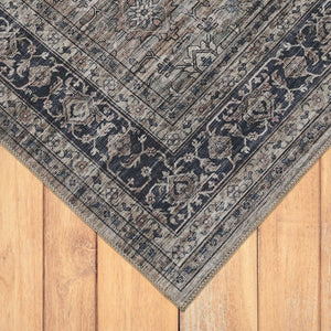 Homeroots 5' X 8' Brown And Blue Oriental Printed Distressed Area Rug  Polyester 478948