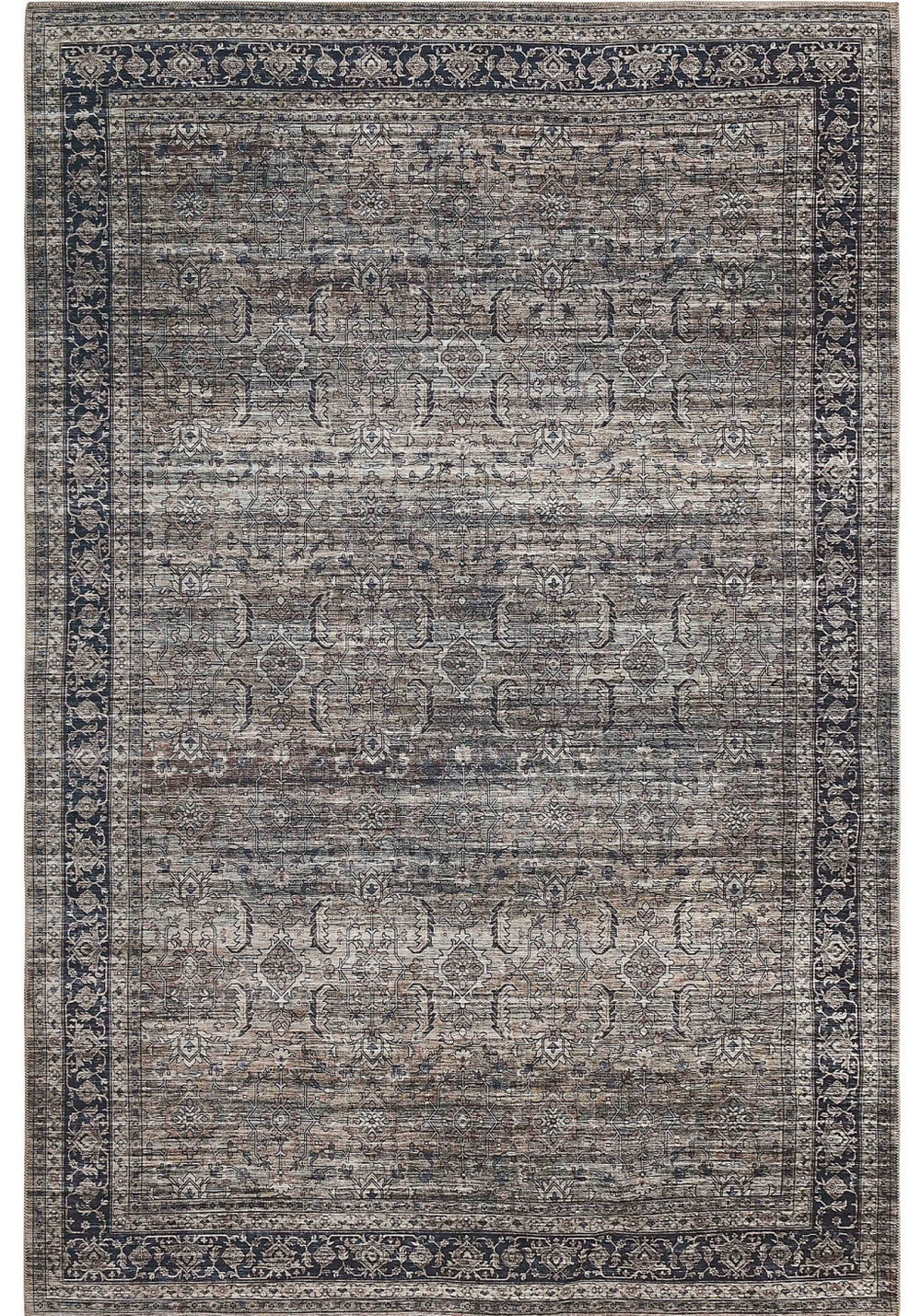 Homeroots 8' X 11' Gray And Ivory Oriental Power Loom Distressed Washable Area Rug  Polyester 478949