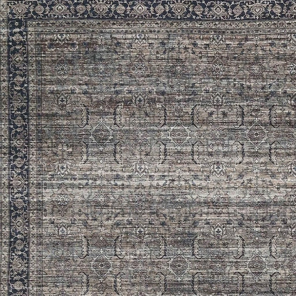 HomeRoots 8' X 11' Gray and Ivory Oriental Area Rug - Distressed, Washable, Stylish, and Durable for Homes with Pets 478949