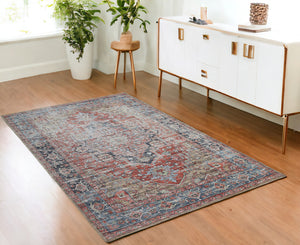 Homeroots 4' X 6' Rust Oriental Distressed Stain Resistant Area Rug  Polyester 478950