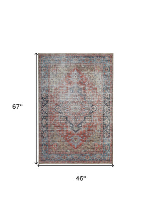 Homeroots 4' X 6' Rust Oriental Distressed Stain Resistant Area Rug  Polyester 478950