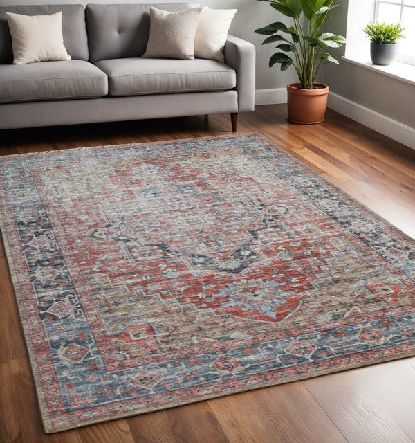 HomeRoots 5' Blue and Ivory Oriental Distressed Area Rug - Timeless Elegance for Modern Living Spaces 5' X 8' 478951