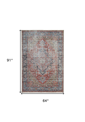 Homeroots 5' X 8' Rust Oriental Distressed Stain Resistant Area Rug  Polyester 478951