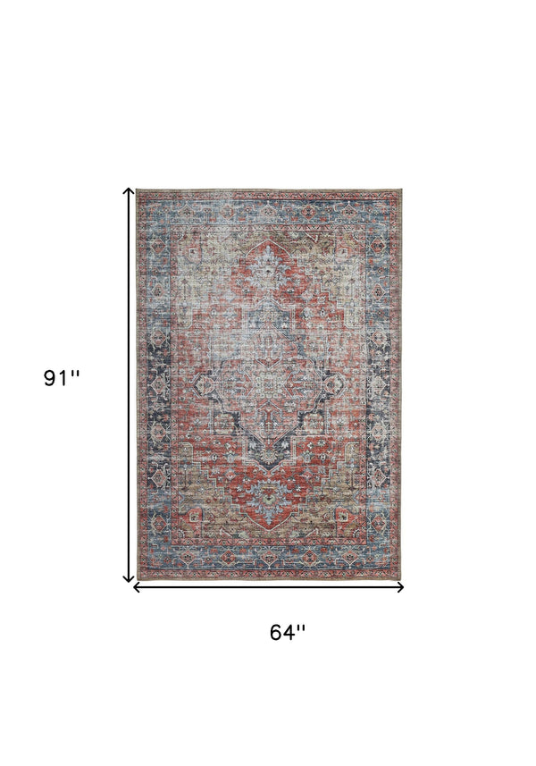 Homeroots 5' X 8' Rust Oriental Distressed Stain Resistant Area Rug  Polyester 478951
