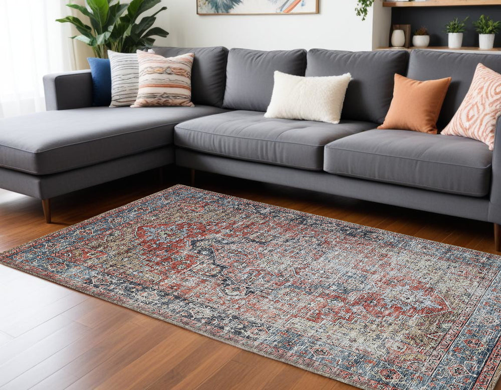 Homeroots 8' X 10' Blue And Ivory Oriental Power Loom Distressed Washable Area Rug  Polyester 478952