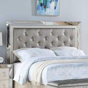 English Elm Glam Tufted Queen Bed with Mirrored Accents and Dual Underbed Storage Drawers for Luxe Bedrooms Grey,Silver 91 L x 10 W x 6 H B011S01993