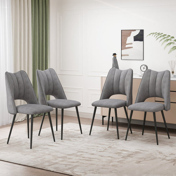 English Elm 4-Chair Modern Linen Dining Set with Metal Legs, High-Resilience Cushions, Adjustable Feet, 265lb Capacity Grey W757P304077