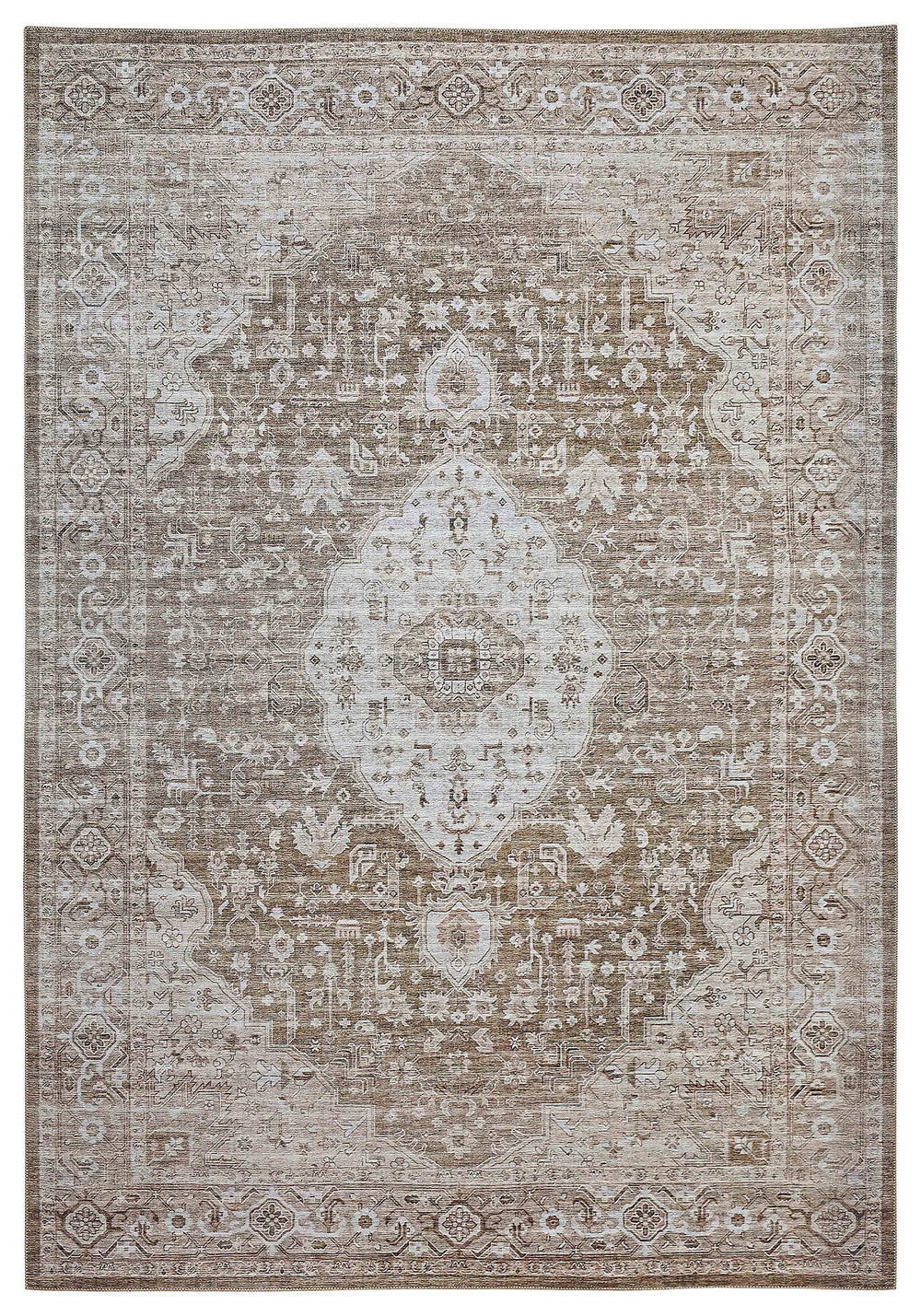Homeroots 5' X 8' Beige Oriental Power Loom Distressed Stain Resistant Area Rug  Polyester 478954