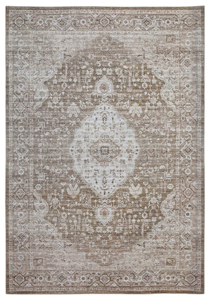 Homeroots 5' X 8' Beige Oriental Power Loom Distressed Stain Resistant Area Rug  Polyester 478954