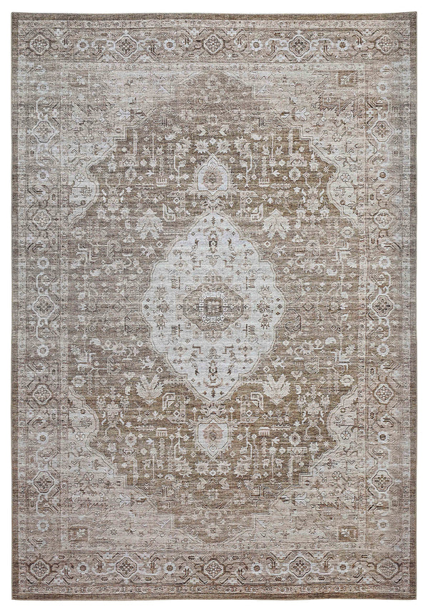 Homeroots 5' X 8' Beige Oriental Power Loom Distressed Stain Resistant Area Rug  Polyester 478954