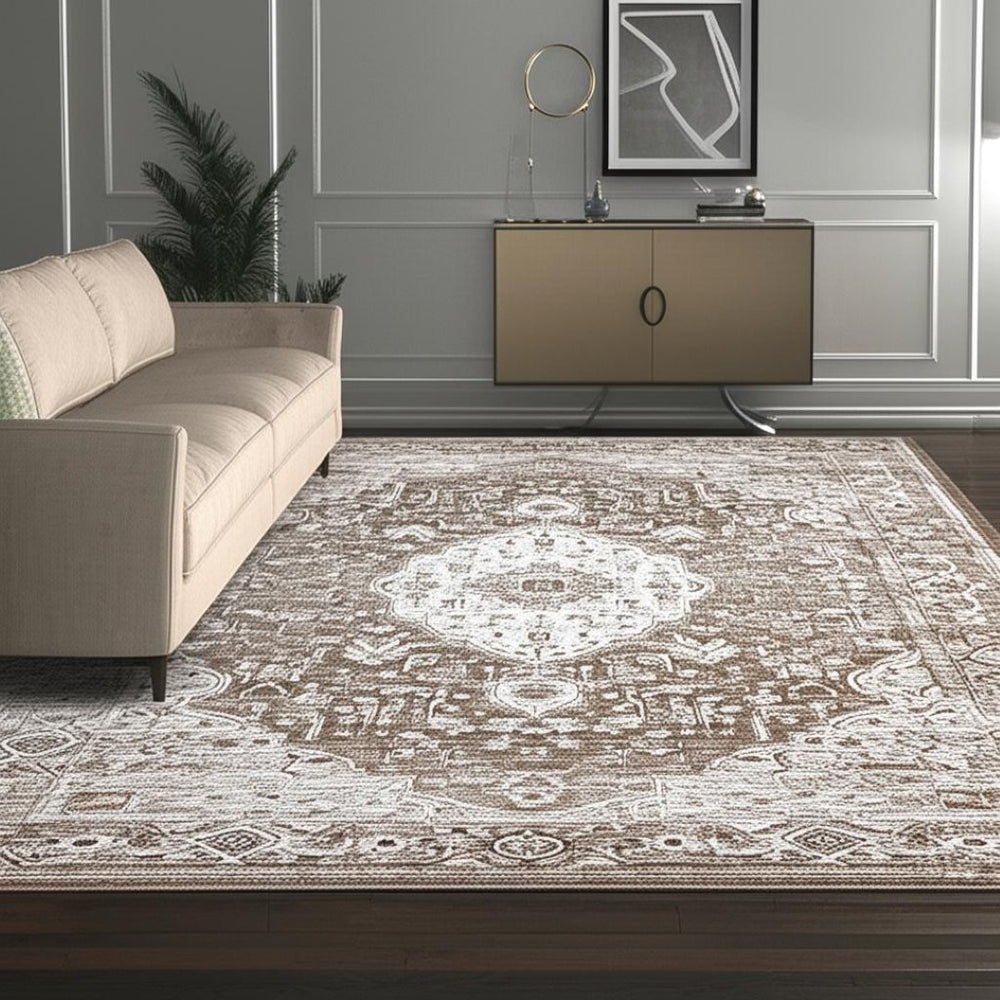 HomeRoots 5' Beige Oriental Area Rug - Vintage-Inspired, Stain-Resistant, Durable, Perfect for High-Traffic Spaces 5' X 8' 478954