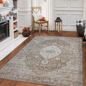 Homeroots 5' X 8' Beige Oriental Power Loom Distressed Stain Resistant Area Rug  Polyester 478954